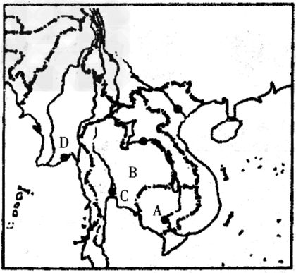 读“东南亚中南半岛地形图”,回答问题。写出图中字母代表的地理事物的名称:河流:A_____________________ 读“东南亚中南半岛地形图”,回答问题。写出图中字母代表的地理事物的名称:河流:A_____________________