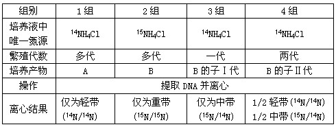 科学家以大肠杆菌为实验对象,运用同位素示踪技术及密度梯度离心方法进行了DNA复制方式的探索实验,实验内容及结果见下表:请分析并回 科学家以大肠杆菌为实验对象,运用同位素示踪技术及密度梯度离心方法进行了DNA复制方式的探索实验,实验内容及结果见下表:请分析并回