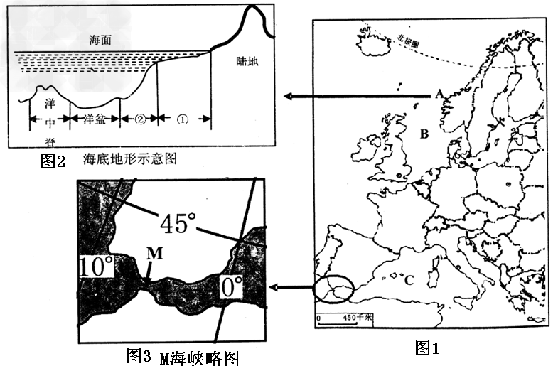 读图回答下列问题。图2为A海域附近海底地形示意图,图中数字代表的地形名称为:①__________;②__________。 读图回答下列问题。图2为A海域附近海底地形示意图,图中数字代表的地形名称为:①__________;②__________。