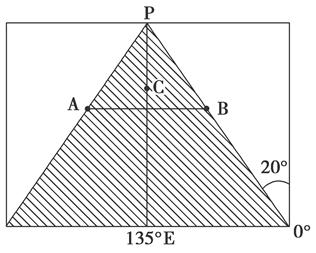 下图为圆柱投影图,阴影部分为黑夜。据图回答问题。(1)此刻太阳直射点的坐标为________。(2)A、B、C三点中,白昼时间最长的是__ 下图为圆柱投影图,阴影部分为黑夜。据图回答问题。(1)此刻太阳直射点的坐标为________。(2)A、B、C三点中,白昼时间最长的是__