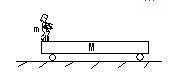 一质量m=50kg的人站在位于光滑水平地面上的平板小车的左端,如图示,平板车的质量为M=100kg,长为,车上表面距地面高,若此人由静止开始向右匀加速奔跑且经时 一质量m=50kg的人站在位于光滑水平地面上的平板小车的左端,如图示,平板车的质量为M=100kg,长为,车上表面距地面高,若此人由静止开始向右匀加速奔跑且经时