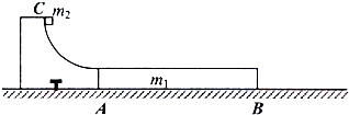如图所示,质量m1=2.0kg的木板AB静止在水平面上,木板的左侧有一个固定的半径R=0.60m的四分之一圆弧形轨道,轨道末端的切线水平,轨道与木板靠在一起,且