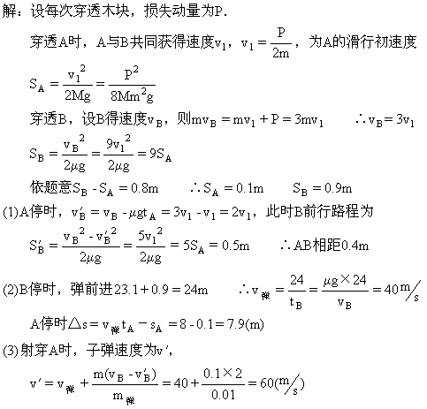在一个很大的水平台面上靠在一起放有两静止的木块A和B,A和B的质量都是100g,今有一颗质量为10g的子弹以某一水平速度飞来先后射穿A和B后, A和B都在水平面 在一个很大的水平台面上靠在一起放有两静止的木块A和B,A和B的质量都是100g,今有一颗质量为10g的子弹以某一水平速度飞来先后射穿A和B后, A和B都在水平面