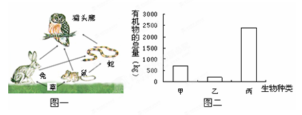 (7分) 图一表示某生态系统中的食物网;图二是某条食物链中三种生物体内所含有机物总量的直方图。请据图回答问题:(1)作为一个完整的生态系统, (7分) 图一表示某生态系统中的食物网;图二是某条食物链中三种生物体内所含有机物总量的直方图。请据图回答问题:(1)作为一个完整的生态系统,