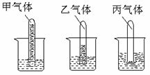 把盛有甲、乙、丙三种气体的试管分别同时倒插入盛有水的烧杯中,一段时间后,观察到如图所示的现象,对甲、乙、丙气体的分析正确的是 A.甲、乙、丙气体都易溶于水B.乙 把盛有甲、乙、丙三种气体的试管分别同时倒插入盛有水的烧杯中,一段时间后,观察到如图所示的现象,对甲、乙、丙气体的分析正确的是 A.甲、乙、丙气体都易溶于水B.乙