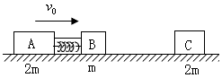如图所示,光滑水平面轨道上有三个木块A、B、C,质量分别为mB=mC=2m,mA=m,A、B用细绳连接,中间有一压缩的弹簧。开始 如图所示,光滑水平面轨道上有三个木块A、B、C,质量分别为mB=mC=2m,mA=m,A、B用细绳连接,中间有一压缩的弹簧。开始
