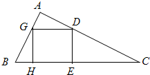 如图所示,在Rt△ABC内有一内接正方形,它的一条边在斜边BC上,设AB=a,∠ABC=θ求△ABC的面积f与正方形面积g;当θ变化时, 魔方格
