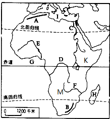 写出图中字母代表的地理事物的名称:G______湾,H______岛,I______海,C______河,D______河.K、M两高原中,有“非洲