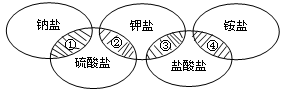 奥运五环代表着全世界五大洲的人民团结在一起。下列各项中的物质,能满足如图中阴影部分关系的是①②③④ANaClK2SO4KCl(NH4)2SO4BNa2SO4 奥运五环代表着全世界五大洲的人民团结在一起。下列各项中的物质,能满足如图中阴影部分关系的是①②③④ANaClK2SO4KCl(NH4)2SO4BNa2SO4
