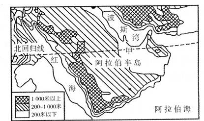 (22分)阿拉伯半岛是世界最大的半岛,气候干旱、沙漠遍布,大部分地区无常年河流,被称为无流区。下图为阿拉伯半岛地形图。依据图文资料及所学地理知识,回答下列问题。 (22分)阿拉伯半岛是世界最大的半岛,气候干旱、沙漠遍布,大部分地区无常年河流,被称为无流区。下图为阿拉伯半岛地形图。依据图文资料及所学地理知识,回答下列问题。