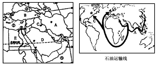 读“中东政区图”和“中东石油外运航线图”,回答。写出上图中的国家的名称;A__________,B__________,C 读“中东政区图”和“中东石油外运航线图”,回答。写出上图中的国家的名称;A__________,B__________,C