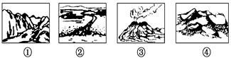 读图,回答问题。小题1:图中主要由风力堆积作用形成的是( )A.①B.②C.③D.④小题2:图中③①②表示的地壳物质变化过程是( )A.从变质岩到岩浆岩B. 读图,回答问题。小题1:图中主要由风力堆积作用形成的是( )A.①B.②C.③D.④小题2:图中③①②表示的地壳物质变化过程是( )A.从变质岩到岩浆岩B.