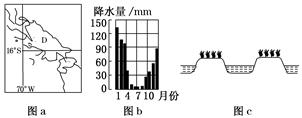 (20分)D湖泊(图a)的湖面海拔约3800米,降水资料如图b所示。D湖沿岸地区地形平坦,发现有大量古代农耕遗迹,包括相互交织的人工堆土 (20分)D湖泊(图a)的湖面海拔约3800米,降水资料如图b所示。D湖沿岸地区地形平坦,发现有大量古代农耕遗迹,包括相互交织的人工堆土