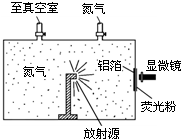 英国物理学家卢瑟福1919年通过如图所示的实验装置,第一次完成了原子核的人工转变,并由此发现了______.实验时,卢瑟福仔细调节铝箔的厚度,使______恰好