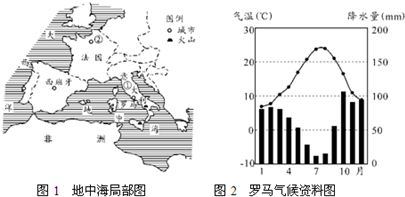 地中海在交通和战略上均占有重要地位.根据下列材料,结合所学知识,完成下列问题.材料一:地中海部分地区图和罗马气候资料图.材料二:意大利北部博洛尼亚于北京时间20 魔方格