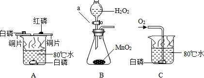 为探究燃烧的条件,小花同学查阅资料得知:白磷为蜡状固体,有剧毒,不溶于水,着火点为40℃,红磷着火点为240℃.然后她进行了如下实验:按A装置进行实验,可... 魔方格