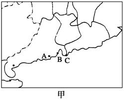 某灾害性天气系统从珠江口附近过境,如图甲所示:A、B、C三地观测到过境时的气压与平均风速随时间的变化规律示意图分别如图乙、图丙所示。回答下列问题。(12分)(1 某灾害性天气系统从珠江口附近过境,如图甲所示:A、B、C三地观测到过境时的气压与平均风速随时间的变化规律示意图分别如图乙、图丙所示。回答下列问题。(12分)(1