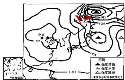 下图为2012年11月20日亚洲部分地区等压线图,据图回答下列问题。小题1:图中甲、乙两地天气状况比较,正确的是A.甲、乙地风向均为西北风B.乙地 下图为2012年11月20日亚洲部分地区等压线图,据图回答下列问题。小题1:图中甲、乙两地天气状况比较,正确的是A.甲、乙地风向均为西北风B.乙地
