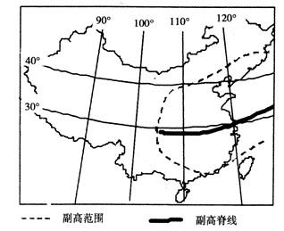 2011年8月以来,“北雨南高温”的天气格局在我国持续多日,副高的强弱、进退几乎决定着我国东部地区主要雨带的分布以及水旱灾害的发生。读我国某月份副高脊线位 2011年8月以来,“北雨南高温”的天气格局在我国持续多日,副高的强弱、进退几乎决定着我国东部地区主要雨带的分布以及水旱灾害的发生。读我国某月份副高脊线位