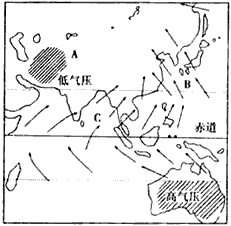 读“亚洲季风示意图”,回答下列问题。 A为________低压。B为________季风,C为________季风。 读“亚洲季风示意图”,回答下列问题。 A为________低压。B为________季风,C为________季风。