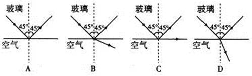 如图所示,一束光线从折射率为1.5的玻璃内射向空气,在界面上的入射角为45°,下面四个光路图中,正确的是 如图所示,一束光线从折射率为1.5的玻璃内射向空气,在界面上的入射角为45°,下面四个光路图中,正确的是