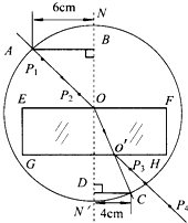 某同学用平行玻璃砖测定玻璃的折射率,由于没有量角器,在完成了光路图以后,以O点为圆心,以一定长度为半径画圆,分别交线段OA于A点,交OO'延长线于C点,过A点作 魔方格