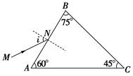 如图所示,ABC是三棱镜的一个截面,其折射率为n=1.5,现有一细束平行于截面的光线沿MN方向射到棱镜的AB面上的N点,AN=NB=2cm,入射角的大小为i,且 如图所示,ABC是三棱镜的一个截面,其折射率为n=1.5,现有一细束平行于截面的光线沿MN方向射到棱镜的AB面上的N点,AN=NB=2cm,入射角的大小为i,且