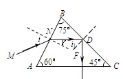 如图所示是一种折射率n=l.5的棱镜,用于某种光学仪器中,现有一束光线沿MN的方向射到棱镜的AB界面上,入射角的大小i满足sini=。求:①光进入棱镜后的折射角 如图所示是一种折射率n=l.5的棱镜,用于某种光学仪器中,现有一束光线沿MN的方向射到棱镜的AB界面上,入射角的大小i满足sini=。求:①光进入棱镜后的折射角
