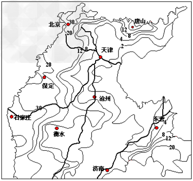 下图为华北平原2012 年2 月浅层地下水埋藏深度等值线图,读图回答1~2 题。1.关于华北平原地下水埋深的特点 下图为华北平原2012 年2 月浅层地下水埋藏深度等值线图,读图回答1~2 题。1.关于华北平原地下水埋深的特点