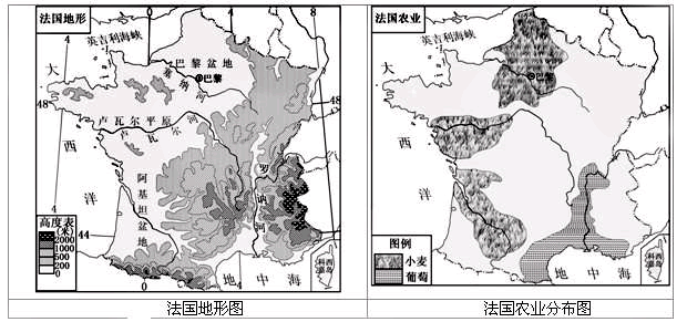 读下面二幅地图及材料,回答下列问题: 法国大西洋沿岸的广大平原地区,气温年变化小,全年降水分配比较均匀,基本没有旱、涝等气候灾害,对发展农业 读下面二幅地图及材料,回答下列问题: 法国大西洋沿岸的广大平原地区,气温年变化小,全年降水分配比较均匀,基本没有旱、涝等气候灾害,对发展农业