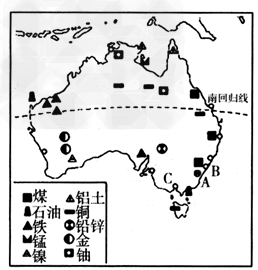 读澳大利亚城市和矿产分布图,回答下列问题。城市:A________;B________;C________从图中可知,澳大利亚矿产资 读澳大利亚城市和矿产分布图,回答下列问题。城市:A________;B________;C________从图中可知,澳大利亚矿产资