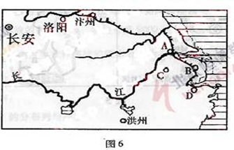 如图为隋唐时期局部图。A、B、C、D四城市中,同时以铜镜、造船业和纺织品著称的是 如图为隋唐时期局部图。A、B、C、D四城市中,同时以铜镜、造船业和纺织品著称的是