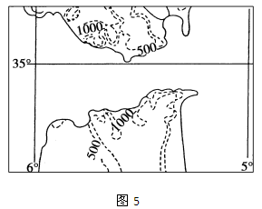 图5为世界某地区图。读图回答3-5题。小题1:图示海峡A.沟通了地中海与大西洋B.沟通了大西洋与大平洋C.沟通了红海与印度洋D.沟通了太平洋与印度洋小题2:下列 图5为世界某地区图。读图回答3-5题。小题1:图示海峡A.沟通了地中海与大西洋B.沟通了大西洋与大平洋C.沟通了红海与印度洋D.沟通了太平洋与印度洋小题2:下列