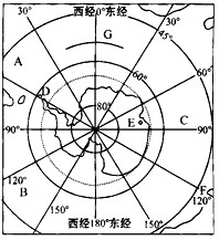 读“南极地区图”,回答下列问题:在图中G弧线上,画出表示地球自转方向的箭头。南极周围的大洋A→B→C依次是_________________ 读“南极地区图”,回答下列问题:在图中G弧线上,画出表示地球自转方向的箭头。南极周围的大洋A→B→C依次是_________________
