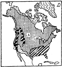如图是北美洲气候类型分布图,根据图回答问题:图中字母所代表的气候类型分别是A______,B______,C______,B气候南北狭长的原因是__ 魔方格