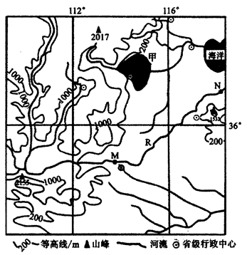 读下图回答问题。说出甲区的地貌类型,并简述其形成过程。分析R河自M至N的水文特征。 读下图回答问题。说出甲区的地貌类型,并简述其形成过程。分析R河自M至N的水文特征。