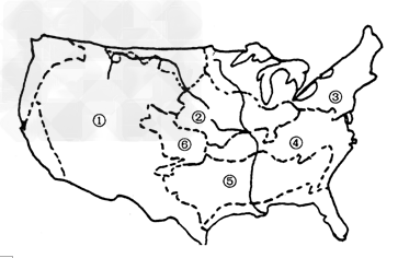读美国农业带分布示意图,回答问题。写出图中数码代表的农业带名称。①__________②__________③______ 读美国农业带分布示意图,回答问题。写出图中数码代表的农业带名称。①__________②__________③______