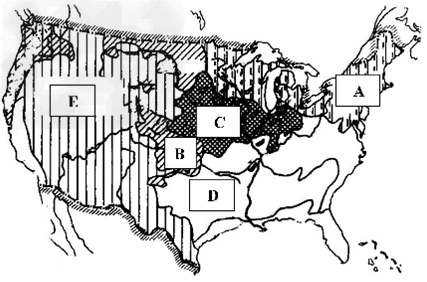 读美国农业带的分布图。回答:A是带,B是带,C是带,D是带,E是区。此图反映出的美国 农业特点是:_________ 读美国农业带的分布图。回答:A是带,B是带,C是带,D是带,E是区。此图反映出的美国 农业特点是:_________