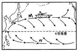 图所绘为1941年12月7日日本海空军偷袭美国珍珠港舰队航海路线示意图。用你学过的知识,回答下列问题:A处为___________________ 图所绘为1941年12月7日日本海空军偷袭美国珍珠港舰队航海路线示意图。用你学过的知识,回答下列问题:A处为___________________