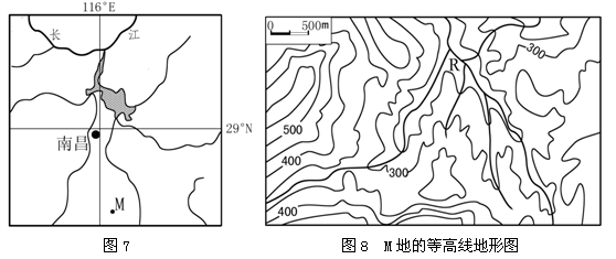 (37分) 图7示意我国某区域的水系分布。某学校研究性学习小组对图7中的M地进行实地考察,并查阅了相关资料,发现近三十年来M地生态环境明显改善。图8示意M地的等 (37分) 图7示意我国某区域的水系分布。某学校研究性学习小组对图7中的M地进行实地考察,并查阅了相关资料,发现近三十年来M地生态环境明显改善。图8示意M地的等