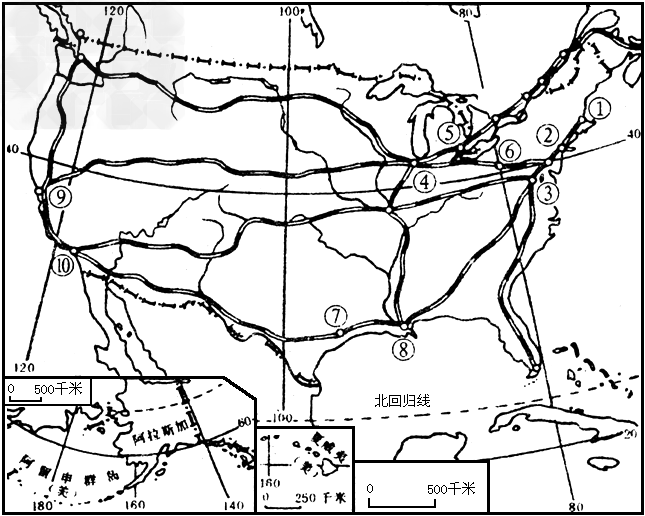 请将图上数字所代表的城市名称填在相应的空格里:北部地区:① ② ③ ④ ⑤ ⑥ 南部地区:⑦ ⑧ 请将图上数字所代表的城市名称填在相应的空格里:北部地区:① ② ③ ④ ⑤ ⑥ 南部地区:⑦ ⑧