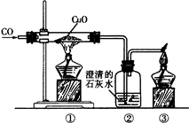 如图所示装置可用于探究一氧化碳的性质。下列对该实验的分析错误的是A.实验前,应先点燃装置③的酒精灯,再通一氧化碳,以免污染空气B.实验中可观察到装置①的玻璃... 如图所示装置可用于探究一氧化碳的性质。下列对该实验的分析错误的是A.实验前,应先点燃装置③的酒精灯,再通一氧化碳,以免污染空气B.实验中可观察到装置①的玻璃...