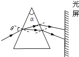 如图所示,截面为等腰三角形的棱镜顶角α=41.30°,一束白光以较大的入射角θ从棱镜的一侧射入,通过棱镜后从另一个侧面射出,在光屏上形成由红到紫的彩色光带.当入 魔方格