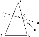 如图所示,截面为等腰三角形的玻璃砖,顶角为30°,入射光线DO垂直于AB边射入玻璃内,从AC边射出时偏向角为30°,则此玻璃的折射率为______.