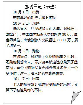 阅读某游客的旅游日记,据此回答下列问题:该游客观光时的所见所想,说明了什么?游客购物时被侵犯了哪些合法权益?你认为该旅客回家后应该如何 阅读某游客的旅游日记,据此回答下列问题:该游客观光时的所见所想,说明了什么?游客购物时被侵犯了哪些合法权益?你认为该旅客回家后应该如何