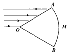 如图所示,扇形AOB为透明柱状介质的横截面,圆心角∠AOB=60°。一束平行于角平分线OM的单色光由OA射入介质,经OA折射的光线恰平行于OB。 如图所示,扇形AOB为透明柱状介质的横截面,圆心角∠AOB=60°。一束平行于角平分线OM的单色光由OA射入介质,经OA折射的光线恰平行于OB。