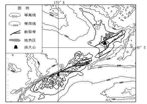 根据下列图文材料,回答问题。材料一:下图为新西兰及周边海域等高线地形图材料二:下表为新西兰两地的气候资料。分析新西兰南岛、北岛山地多且地形 根据下列图文材料,回答问题。材料一:下图为新西兰及周边海域等高线地形图材料二:下表为新西兰两地的气候资料。分析新西兰南岛、北岛山地多且地形