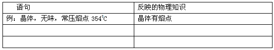 阅读下列报道按例句完成填空 三鹿奶粉中毒事件是因为奶粉中含有三聚氰胺,三聚氰胺低毒,性状为纯白色单斜棱晶体,无味,常压熔点354℃,密度1.537g 阅读下列报道按例句完成填空 三鹿奶粉中毒事件是因为奶粉中含有三聚氰胺,三聚氰胺低毒,性状为纯白色单斜棱晶体,无味,常压熔点354℃,密度1.537g