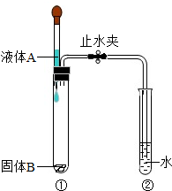 用如图所示装置进行实验:当打开止水夹,挤压滴管将液体A滴入试管①时,观察到试管②有气泡产生.①若固体B来源于饮料罐,写出一合理的化学反应方程式:_____... 魔方格