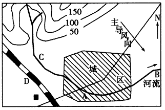 下图所示是某城市布局规划图,要在A、B、C、D四地区建火力发电厂、自来水厂、印染厂、服装厂,并在城郊建立副食品基地及进行绿化建设,从经济效益、环境因 下图所示是某城市布局规划图,要在A、B、C、D四地区建火力发电厂、自来水厂、印染厂、服装厂,并在城郊建立副食品基地及进行绿化建设,从经济效益、环境因
